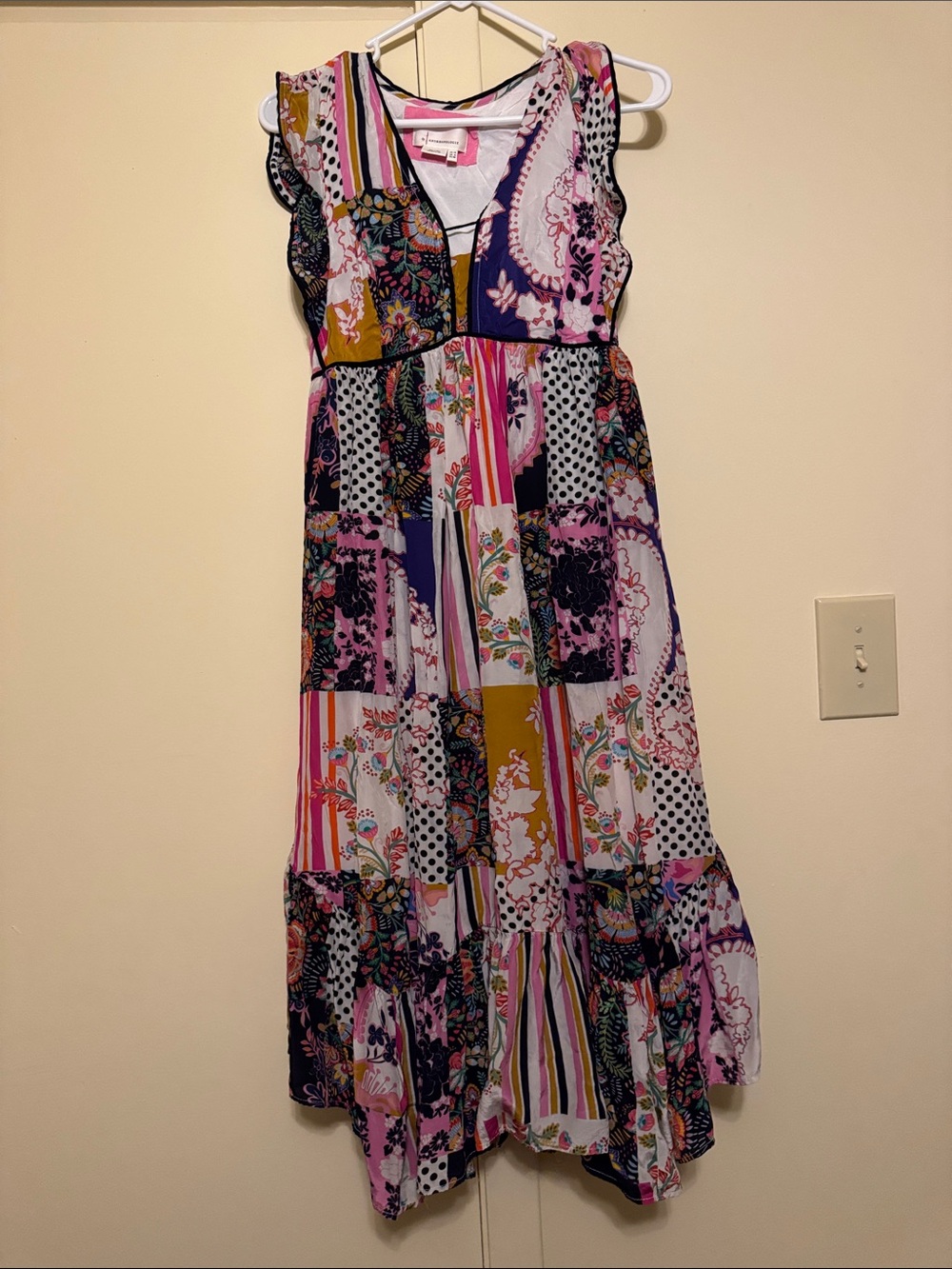 Anthropologie Patchwork Maxi Dress in Pink, Purple, Navy, Mustard